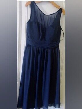 Bill Levkoff Navy Wedding Guest Cocktail Size 12 Illusion Neckline. Dress